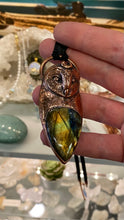 Load image into Gallery viewer, Barn Owl Totem Pendant with Labradorite Cabachon