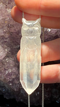 Load image into Gallery viewer, Carved Owl Clear Quartz pendant with Sterling Silver chain