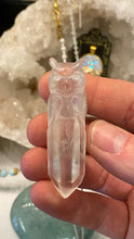 Load image into Gallery viewer, Carved Owl Clear Quartz pendant with Sterling Silver chain