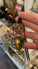 Load image into Gallery viewer, Barn Owl Totem Pendant with Labradorite Cabachon