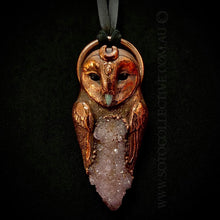 Load image into Gallery viewer, Barn Owl Totem Pendant with Spirit Quartz and Opal Beak