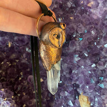 Load image into Gallery viewer, Barn Owl Totem Pendant with Clear Quartz crystal