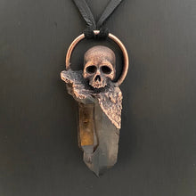 Load image into Gallery viewer, Decayed Skull Relic Pendant with Smoky Quartz crystal