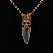 Load image into Gallery viewer, 'King of Old' Decayed Skull Relic Pendant with Spectrolite and Faceted Moldavite