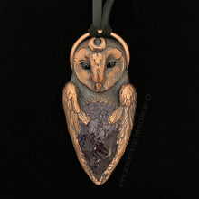 Load image into Gallery viewer, Barn Owl Totem Pendant with Amethyst