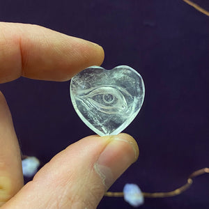 Mystic Eye Intaglio carved Clear Quartz Heart