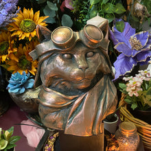 Load image into Gallery viewer, Aviator Cat sculpture in Coldcast Bronze
