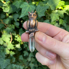 Load image into Gallery viewer, Horned Owl Key Relic Pendant with Clear Quartz Crystal