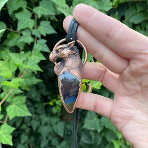 Griffon Totem and Rainbow Obsidian pendant on leather necklace