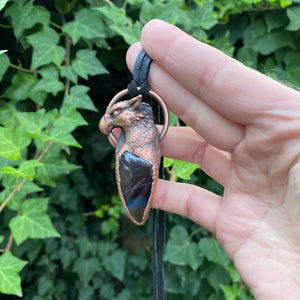 Griffon Totem and Rainbow Obsidian pendant on leather necklace