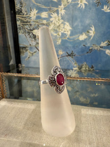 Ruby Cross Marcasite ring