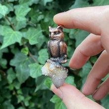 Load image into Gallery viewer, Horned Owl pendant with Spirit Quartz crystal