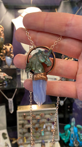 Labradorite Unicorn carving and Bluelace Agate Totem Relic pendant