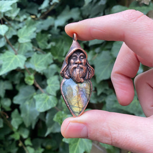 Hooded Wizard Copper Pendant with Labradorite Cabachon