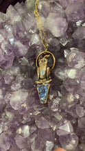 Load image into Gallery viewer, Horned Owl Totem with faceted Moonstone and Australian Opal necklace