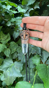 Barn Owl Relic Pendant with Clear Quartz Crystal