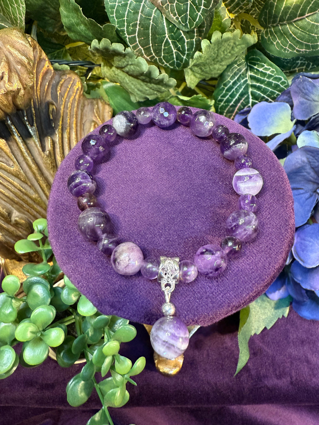 Amethyst crystal bead bracelet Dendretic- Stone of Spirituality and Intuition