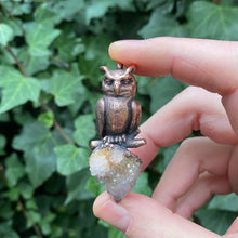 Load image into Gallery viewer, Horned Owl pendant with Spirit Quartz crystal