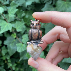 Horned Owl pendant with Spirit Quartz crystal