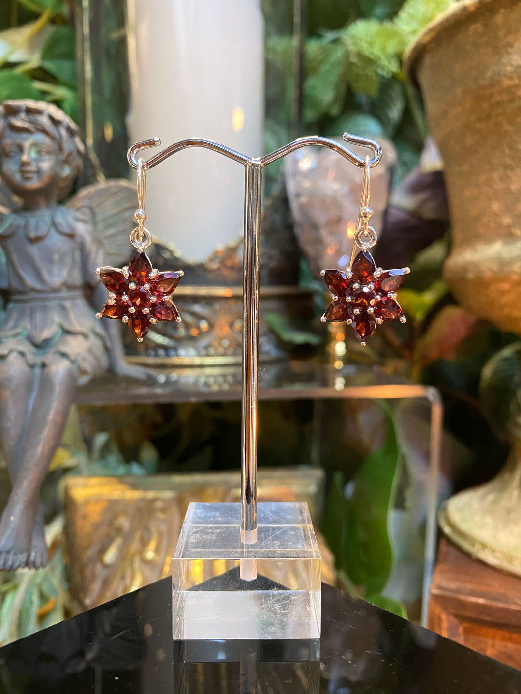 Garnet flower earrings