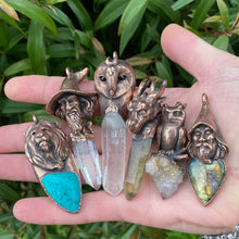 Load image into Gallery viewer, Horned Owl pendant with Spirit Quartz crystal