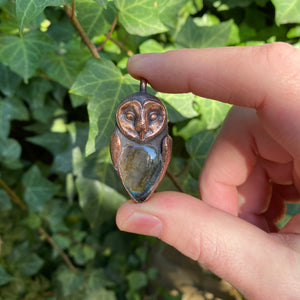 Owl Relic Pendant with Labradorite cabachon