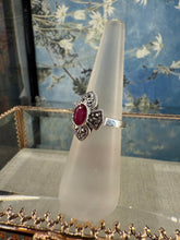 Load image into Gallery viewer, Ruby Cross Marcasite ring