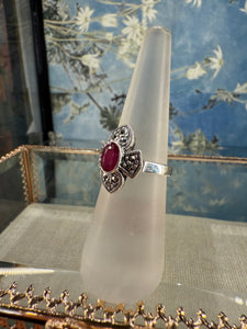 Ruby Cross Marcasite ring
