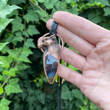 Load image into Gallery viewer, Griffon Totem and Rainbow Obsidian pendant on leather necklace