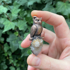 Horned Owl pendant with Spirit Quartz crystal