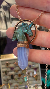 Labradorite Unicorn carving and Bluelace Agate Totem Relic pendant