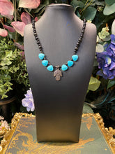 Load image into Gallery viewer, Hamsa Obsidian beaded necklace