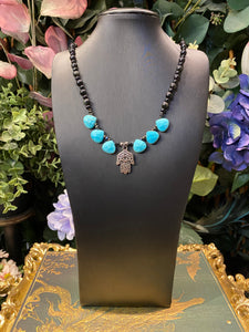 Hamsa Obsidian beaded necklace