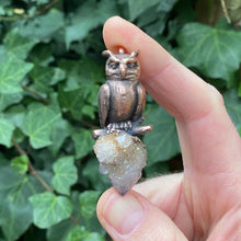 Load image into Gallery viewer, Horned Owl pendant with Spirit Quartz crystal