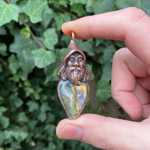 Hooded Wizard Copper Pendant with Labradorite Cabachon