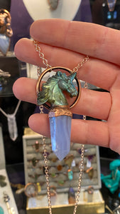 Labradorite Unicorn carving and Bluelace Agate Totem Relic pendant