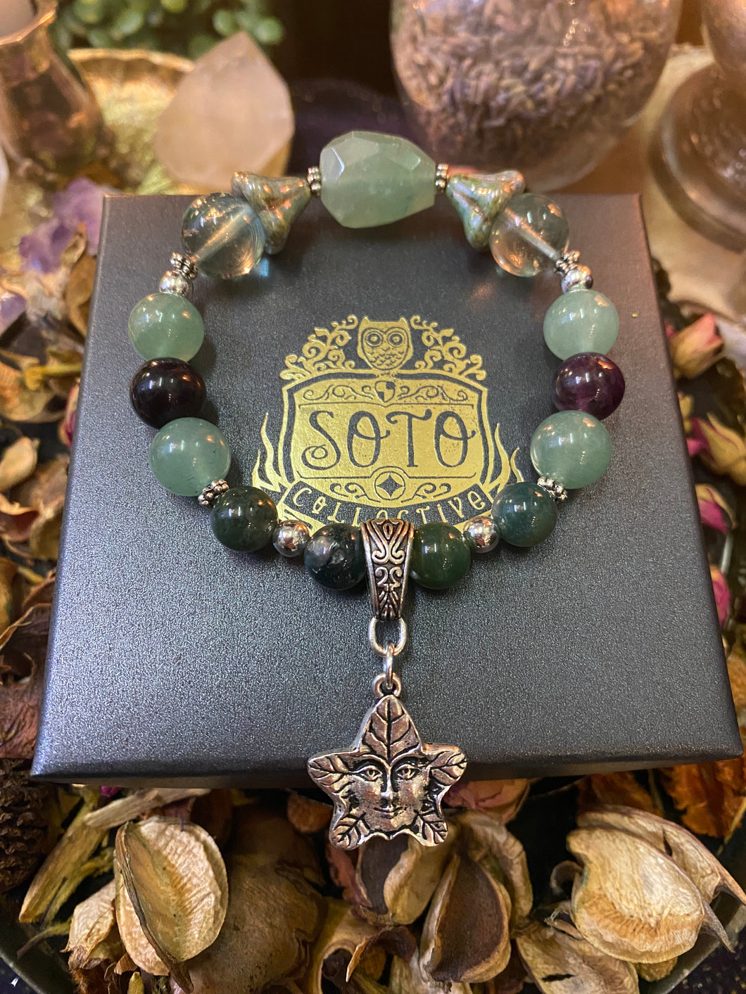 Green Man - crystal bead bracelet