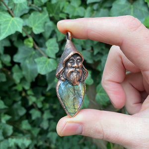 Hooded Wizard Copper Pendant with Labradorite Cabachon