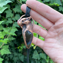 Load image into Gallery viewer, Griffon Totem and Rainbow Obsidian pendant on leather necklace