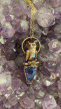 Load image into Gallery viewer, Horned Owl Totem with faceted Moonstone and Australian Opal necklace