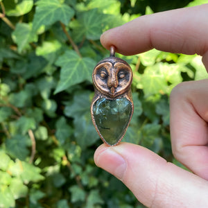 Owl Relic Pendant with Prehnite