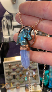 Labradorite Unicorn carving and Bluelace Agate Totem Relic pendant