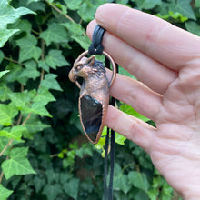 Load image into Gallery viewer, Griffon Totem and Rainbow Obsidian pendant on leather necklace