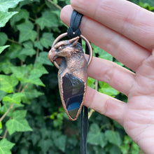 Load image into Gallery viewer, Griffon Totem and Rainbow Obsidian pendant on leather necklace