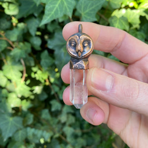 Owl Key Relic Pendant with Clear Quartz Crystal