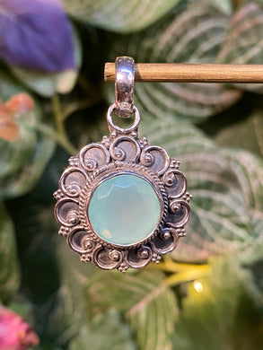 Blue Chalcedony silver pendant