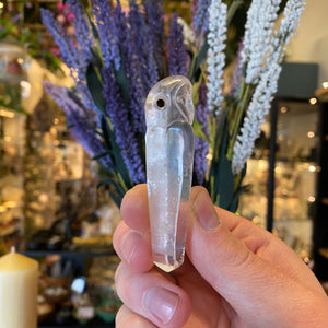 Carved Owl Clear Quartz Crystal pendant