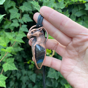 Griffon Totem and Rainbow Obsidian pendant on leather necklace