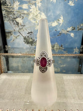 Load image into Gallery viewer, Ruby Cross Marcasite ring