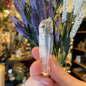 Carved Owl Clear Quartz Crystal pendant